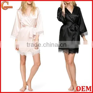 Fashion Wrap Front Long Sleeves Robe Relaxed Fit Silk Robe With Belt thumbnail-1