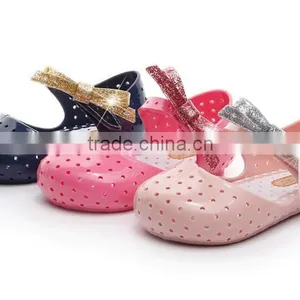 Shining Side Bow Hook and Loop Type Mini Melissa Jelly Shoes thumbnail-1
