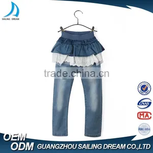 Latest Design Round Pocket Design Sky Blue Culottes Lace Kid Ruffle Dress Pants thumbnail-1