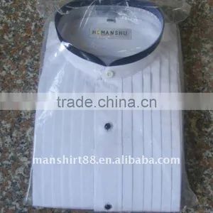 2016 White With Black Banded Collar Trim 1/4" Pleat Tuxedo Shirt thumbnail-1