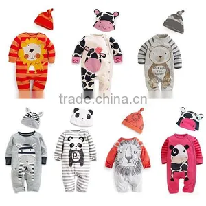 2pcs Autumn Cartoon Animal Pattern Long Sleeve Baby Romper With Hat thumbnail-1