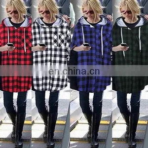 2016 Popular Plaid Hoodie Button Down Ladies Fall Plaid Tops thumbnail-1