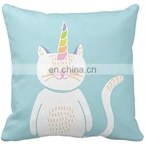 Funny New Latest Design Cushion Cover 18 X 18 Inches Home Decor Rainbow Unicorn White Cotton Linen Throw Pillow Case Cover thumbnail-4