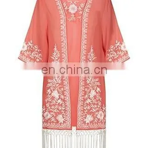 2015 MONOCHROME EMBROIDERED KIMONO Latest Beach Kimono Soft Polyester Fabric Embroidered Kimono thumbnail-4