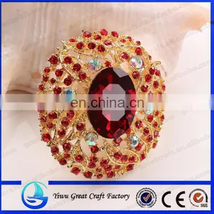 The New Fashion Oval Diamond Brooch Red Button Diamond Brooch Wedding Scarf thumbnail-1