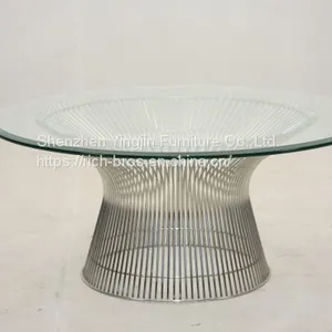 Platner Stainless Steel Coffee Table Glass Side Table Low Coffee Table Small Round Coffee Table Metal Coffee Table thumbnail-1