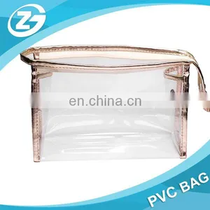 Water Proof PU Piping and Trim 0.3mm Clear PVC Zip Top Portable Cosmetic Bag for Promotion thumbnail-6