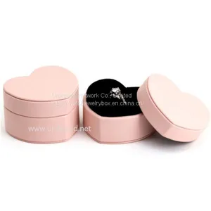 Wholesale Pink Lychee Pattern PU Leather Heart-shaped Mini Wedding Ring Packaging Gift Box thumbnail-1