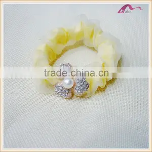 Girls Yellow Yarn Crystal Flower Scrunchies Elastic Hair Band Accessories thumbnail-1
