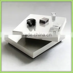 MDF Board White High Gloss Rotating Coffee Table thumbnail-1