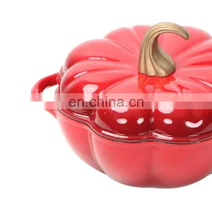 Cast Iron Blue Enamel 24cm Kitchenware Pumpkin Shaped Pot Soup Pot thumbnail-5