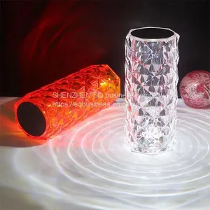 Wholesale Romantic Bedside 16 Color RGB Remote Control Crystal Rose Diamond Table Lamp Rechargeable Usb Touch Night Light thumbnail-5