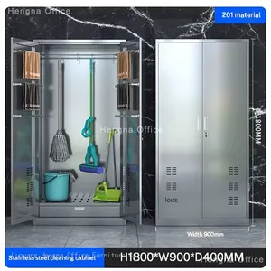 CLCO23 Janitorial Cabinet |Heavy Duty Cold Rolled Steel With Mop Hanger 1800mm Tall Lockable Broom Closet for Canada Hospital Storage|KD Structure thumbnail-2