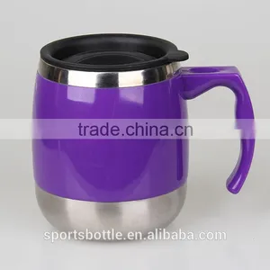 Classic Design Double Wall Steal Inner Wide Bottom Plastic Outer Travel Mug thumbnail-1