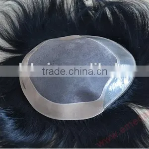 Top Quality 100% Brazilian Human Hair Men's Wig Toupee For Black Men Lace Top Toupee thumbnail-4