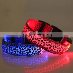 Leopard-print Flat Fibre LED Collar Light Pet Dog Collar Supports Customized Size thumbnail-3