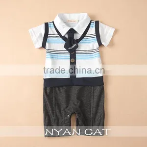 2016 British Style Newborn Baby Clothes Cotton Jumpsuits Breathable Toddler Boy Stripe Rompers Breathable Handsome Boy Clothing thumbnail-3