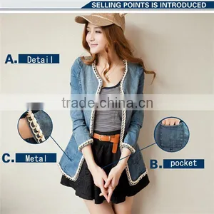 DJ217487 2014 Jean Jacket for Women Ladies Denim Jean Jacket for Woman With Metal Fashionable Apparel in China thumbnail-2