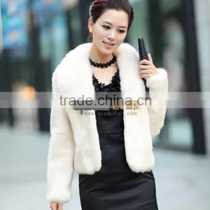 QD-VB0803 Whole-hide Rabbit Fur Jacket With Fox Fur Collar thumbnail-1