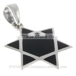 Black Onyx Star of David Mens Silver Pendant, P19 thumbnail-3