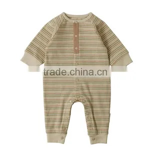Gery and Write Stripe Organic Cotton Winner Wear Long Sleeve Wholesale Happy Newborn Baby Boy Clothing With Button thumbnail-1