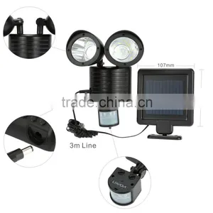 New 22LEDs PIR Motion Sensor Light LED Solar Powered Lamp Rotatable Double Dural Heads Security Wall Lamp for Outdoor Garden thumbnail-2