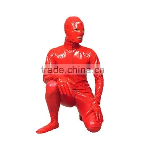 Faux Leather Sexy Catsuit Tinght Full Bodysuit Shiny Jumpsuits Clubwear Stripper Punk Romper Zip Up Custom Black Red thumbnail-3