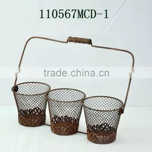French Pot Rustic Metal Flower Basket thumbnail-1