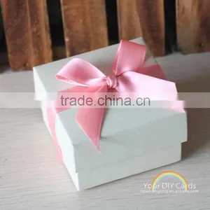 White Square Marriage Candy Box With Pink Ribbon and Bowknot thumbnail-1