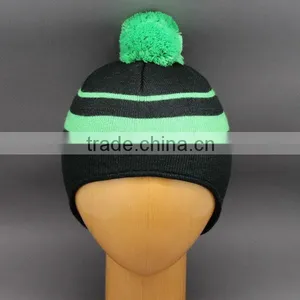 NEWEST HOT SALE WINTER KNIT HAT WITH INSIDE POLAR FLEECE AND EARFLAP WITH STRIPS CHEAP PRICE thumbnail-1