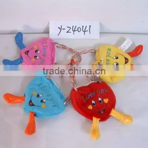 Beautiful Customized Soft Plush Stuffed 4-colour Embroidered Heart Bag Toy With Leather Feet for Valentine Day thumbnail-1