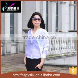 Women Long Sleeve Silk Crepe De Chine Silk Tops and Blouses thumbnail-2