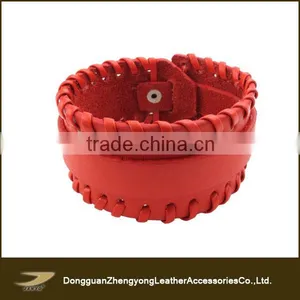 Personalized Punk Braided Red Leather Charm Bracelets for Women thumbnail-2