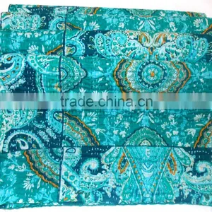 Ndian Kantha Quilt Paisley Queen Size Cotton Reversible Bedspread Throw thumbnail-4