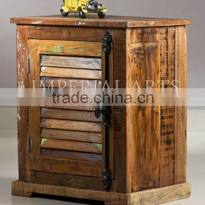 INDIAN RECYCLE WOOD BEDSIDE TABLE , FOR BEDROOM FURNITURE thumbnail-1