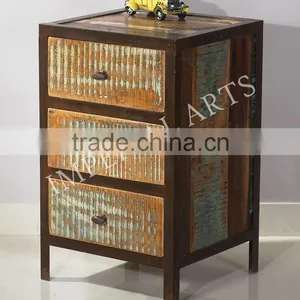 ANTIQUE LOOK IRON WOOD DRAWER CHEST, FOR HOME FURNITURE thumbnail-2