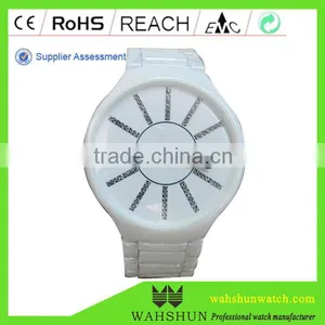 Unisex White Diamond Slim Luxury Ceramic Watch 3ATM Water Resistant thumbnail-1