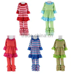 Wholesale 2016 Children's Boutique Clothing Kids Clothes Stripe Ruffle Pants Set Spring And Fall Clothing For Baby Girl thumbnail-1