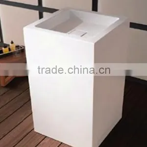 Solid Surface Stone Resin Square Free Standing Pedestal Resin Wash Basin,Artificial Stone Wash Basin thumbnail-1