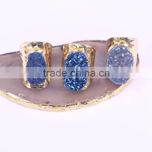 Gold Plated Natural Blue Agate Titanium Druzy Ring Freeform Drusy Gemstone Geode Jewelry Ring thumbnail-1