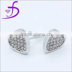 All Kind of CZ Available 925 Sterling Silver Paving Heart Shaped Ear Studs thumbnail-1