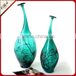 European Style Creative Forest Green Handmade Art Glass Vase ,Unique Design Tall Glass Vase for Wedding Decoration thumbnail-2