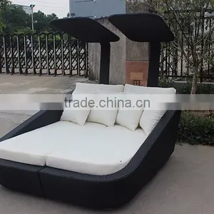 Antique Design Outdoor Furniture Rattan Double Canopy Sunbed thumbnail-4