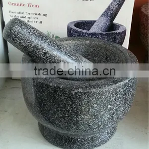 Black Polished Granite Mortar and Pestle thumbnail-1