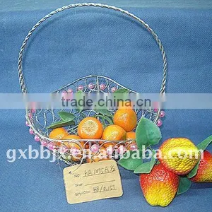 Silver Round Storage Wire Hanging Basket Frame Decorative With Red Pearl thumbnail-1