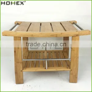 Bamboo Shower Bench Step Stool Seat w Storage Shelf Homex BSCI/Factory thumbnail-2