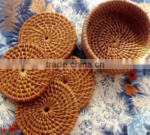 Handmade Rattan Cup Holder / Set of 6 Rattan Coasters Made in Vietnam thumbnail-1