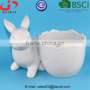 BSCI Audit Factory White Ceramic Easter Bunny Rabbit Planter, Animal Flower Planters thumbnail-1