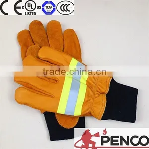 China Wholesale Security Leather Cowhide Industrial Hand Protected Welding Cotton Heat Resistant Fireman 3m Reflective Gloves thumbnail-6