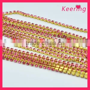 Crystal Roll Pink Rhinestone Cup Chain With Gold Claw WRC-012 thumbnail-1